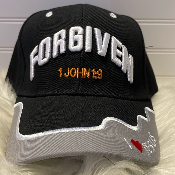 Forgiven -1 John 1:9 Black Embroidered Baseball Cap - Picture 12 of 12